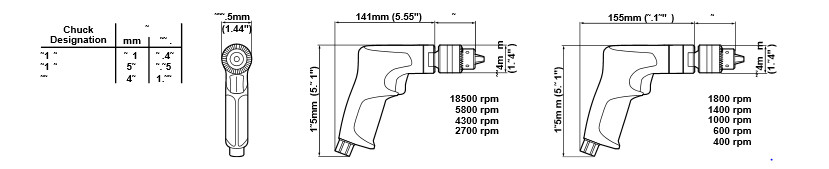 Wiertarki pistoletowe 0.5 kW (0.68 hp) - 400 do 18500 obr/min