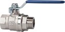 Zawór kulowy 40 bar, rączka kolor niebieski, gwint wewnętrzny / zewnętrzny, mosiądz niklowany