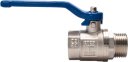 Zawór kulowy gwintowany G 1 PTFE WZ PN 25bar mosiądz niklowany rączka niebieska stal