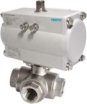 Zawór kulowy 3-drożny gwintowany nierdzewny kula "L" z napędem pneumatycznym dwustronnego działania PN63 PTFE 1/2"-2"