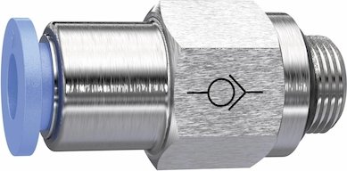 Zawór zwrotny wtykowy prosty z gwintem zewnętrznym (o-ring) kierunek przepływu od gwintu do wtyku