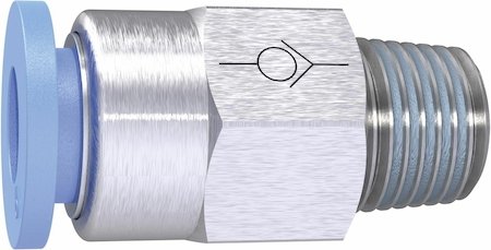 Zawór zwrotny wtykowy prosty z gwintem zewnętrznym (teflon) kierunek przepływu od gwintu do wtyku