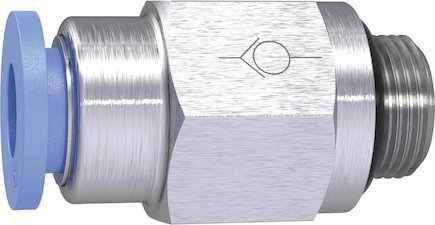 Zawór zwrotny wtykowy prosty z gwintem zewnętrznym (o-ring) kierunek przepływu od wtyku do gwintu