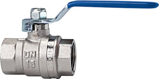Zawór kulowy 40 bar, rączka kolor niebieski, gwint wewnętrzny / wewnętrzny, mosiądz niklowany