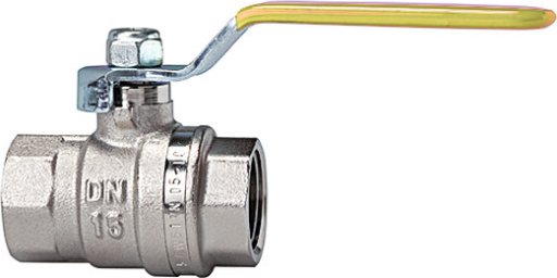 Zawór kulowy 40 bar, rączka kolor żółty, gwint wewnętrzny / wewnętrzny, mosiądz niklowany