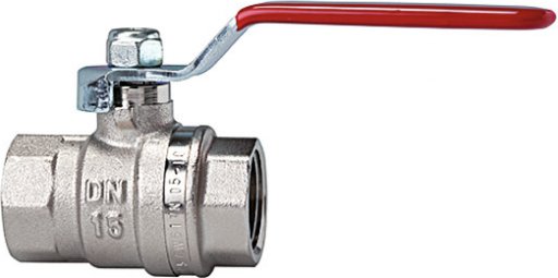 Zawór kulowy 40 bar, rączka kolor czerwony, gwint wewnętrzny / wewnętrzny, mosiądz niklowany