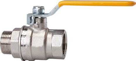 Zawór kulowy 40 bar, rączka kolor źółty, gwint wewnętrzny / zewnętrzny, mosiądz niklowany