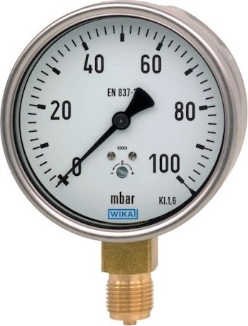 Manometr puszkowy Ø100mm, przyłącze dolne, klasa dokładności 1,6