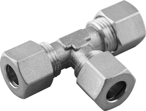 Trójnik skręcany T do rurek miedzianych, seria 10000, mosiądz niklowany