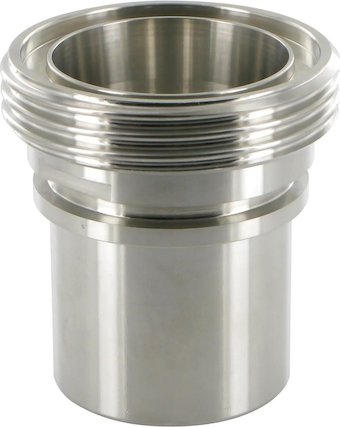 Końcówka DIN 11851 z nakrętką, gwint zewnętrzny, gładka, pod obejmę skorupową, AISI 316/304