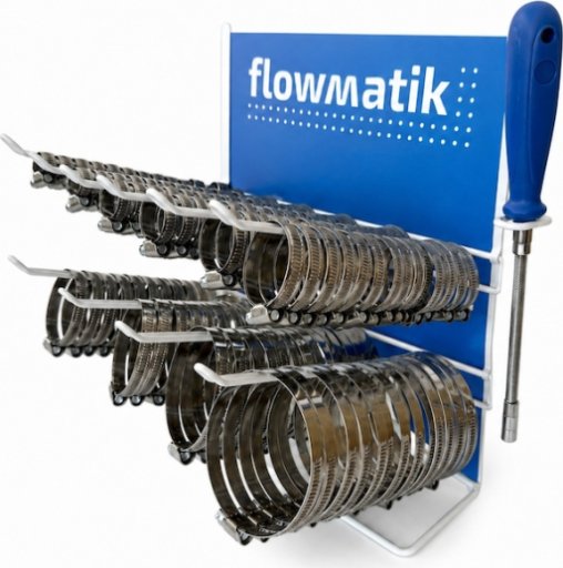 Stojak ekspozycyjny z opaskami ślimakowymi Flowmatik W2