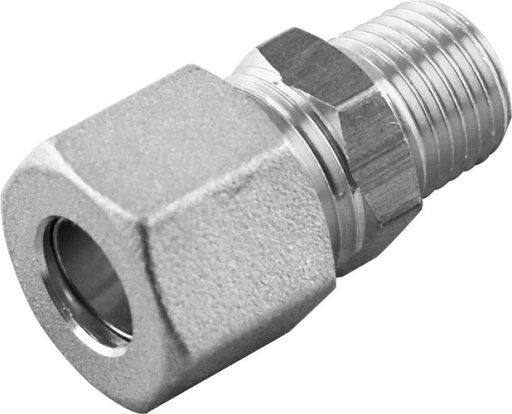 Złączka skręcana prosta do rurek miedzianych, gwint zewnętrzny stożkowy R, seria 13000, mosiądz niklowany