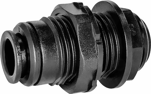 Złączka wtykowa grodziowa prosta, gwint zewnętrzny cylindryczny G, ciśnienie 10 bar, POM