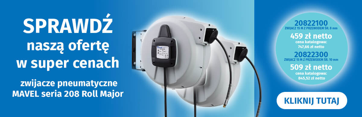Super cena zwijaczy pneumatycznych MAVEL 208 Roll Major! Sprawdź nasza super cenę zwijaczy pneumatycznych MAVEL serii 208 Roll Major