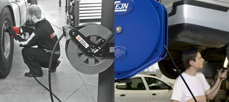 Zwijacz pneumatyczny z mechanizmem, który zapobiega gwałtownemu uderzeniu węża podczas zwijania