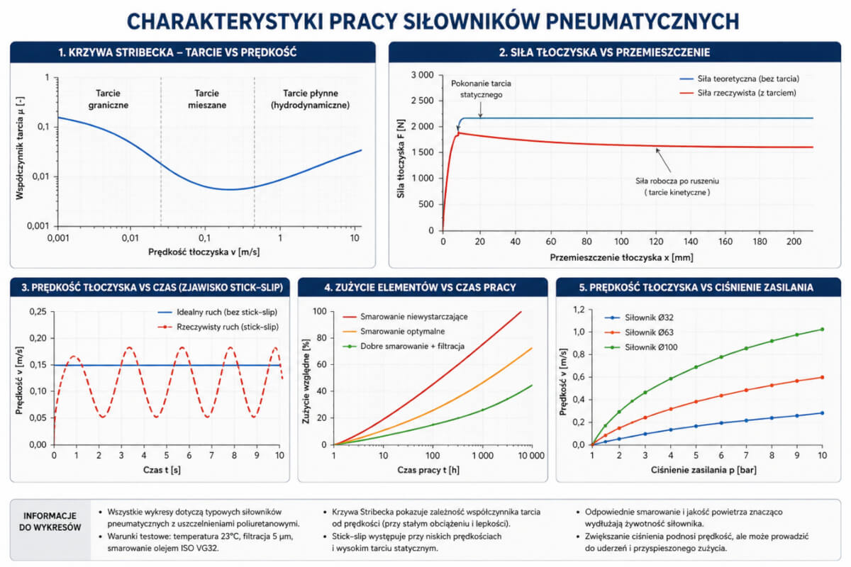 Charakterystyka pracy siłowników pneumatycznych Charakterystyka pracy siłowników pneumatycznych – tarcie stribecka podczas powtarzalnego ruchu posuwisto-zwrotnego