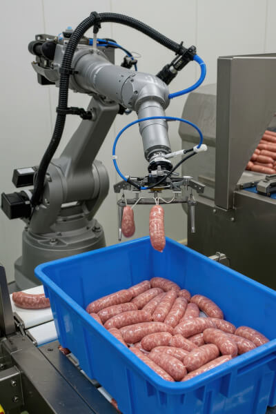 Robot wyposażony w chwytak do kiełbas