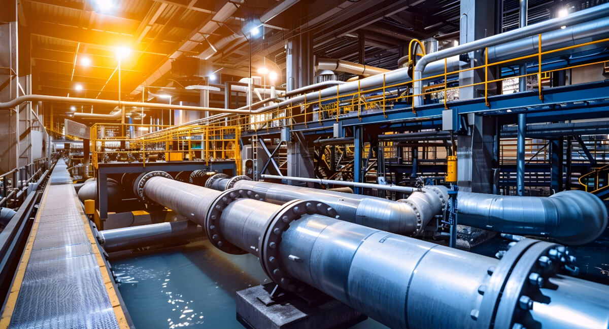 Siłownik pneumatyczny dużej mocy odpowiedzialny za docisk i zagęszczanie osadu w prasie śrubowej