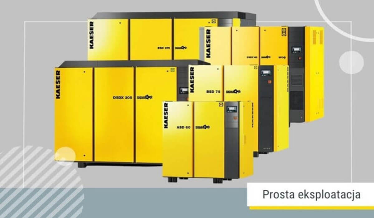 Zdjęcie sprężarki śrubowej z panelem sterowania, na którym wyświetlane są parametry ciśnienia