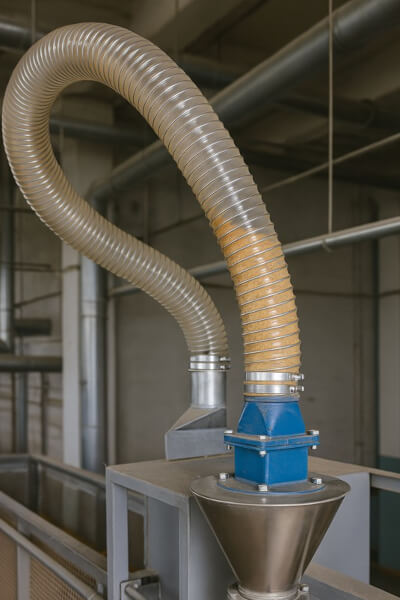 Wąż Masterflex Trivolution w zakładzie produkującym pasze, transportujący granulat