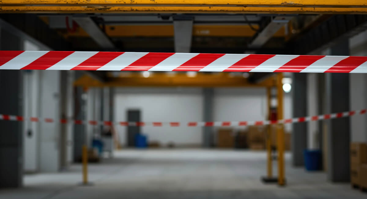 Taśma ostrzegawcza Mavel tymczasowo izolująca część strefy cross-dockingu