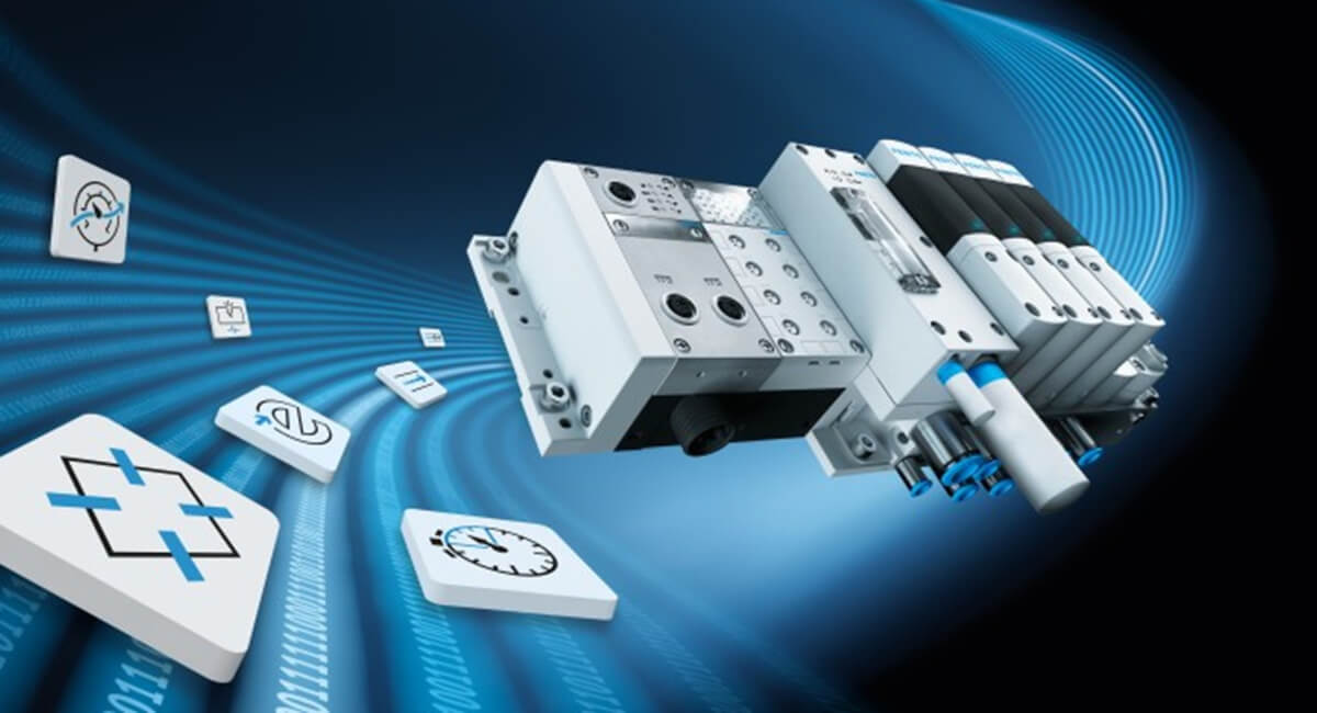 Zawór Festo VTEM z widocznymi cyfrowymi interfejsami