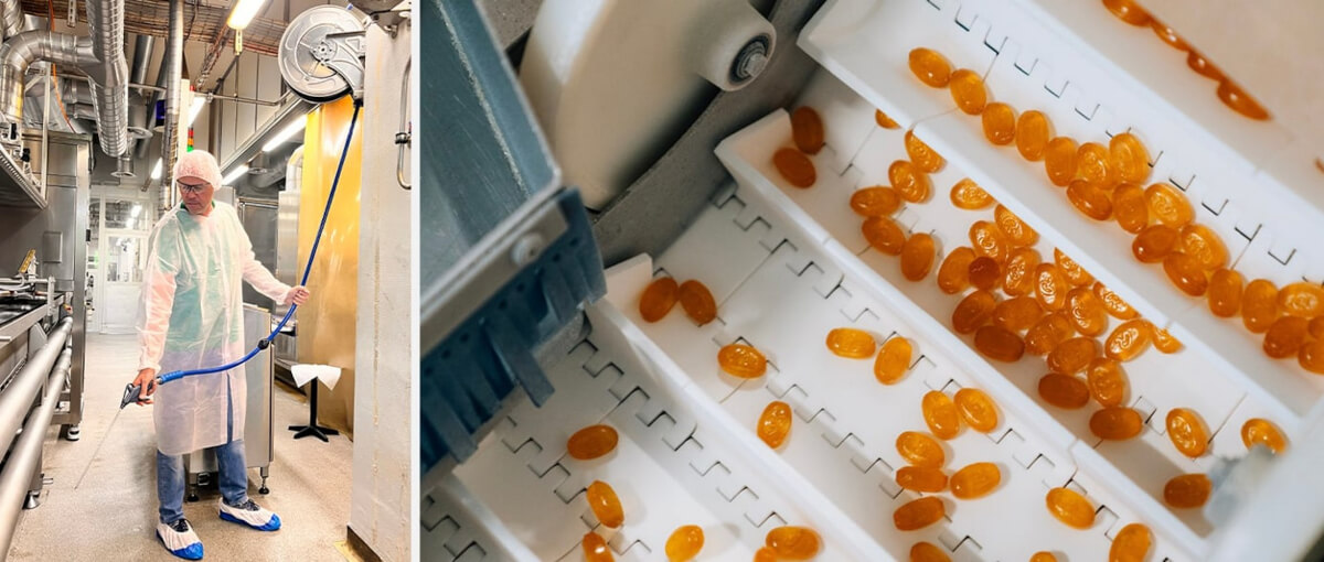 Pistolet do przedmuchu – pakowanie produktów spożywczych Bezpieczny pistolet do przedmuchu usuwający okruchy i pył mączny, wspierający pakowanie produktów spożywczych