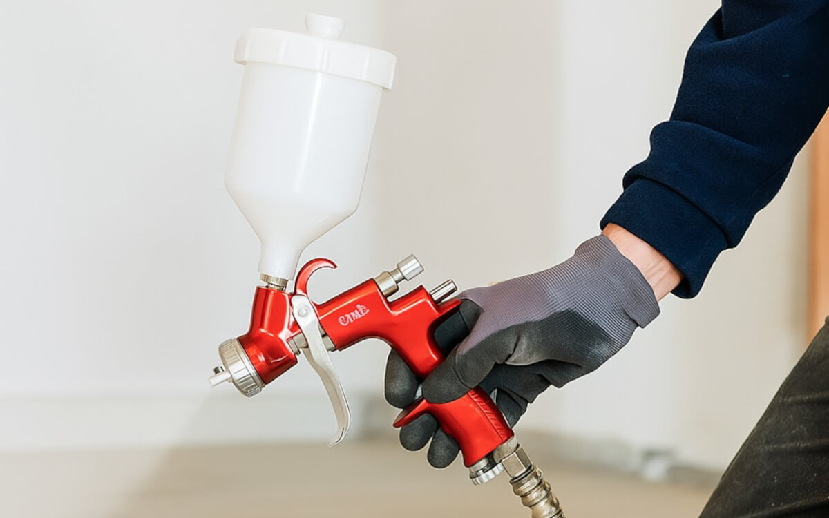 Pistolet lakierniczy STAR z górnym zbiornikiem grawitacyjnym.