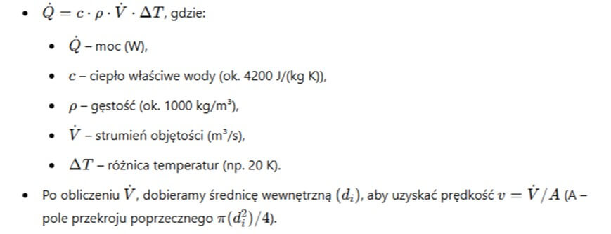 Kryteria doboru średnicy - wzór na przekrój rur do C.O.