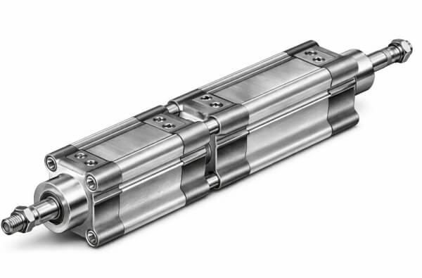 Siłownik UNITOP D50x50 z dwustronnym tłoczyskiem Siłownik kompaktowy UNITOP D50x50 z dwustronnym tłoczyskiem QF050.0050P zastosowany przy modernizacji linii