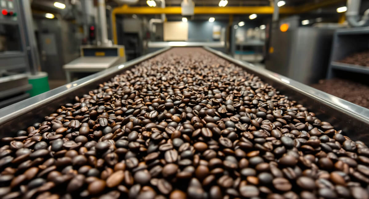 Taśmy transportujące surowe lub palone ziarna kawy z wykorzystaniem pneumatyki