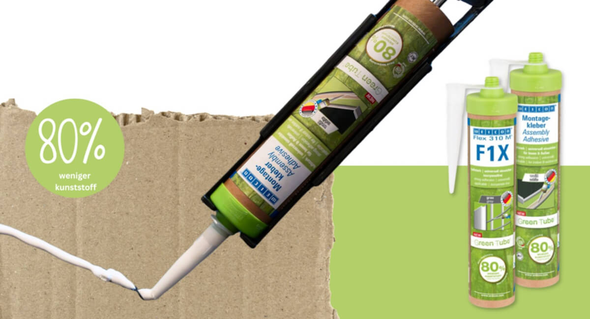 WEICON w połączeniu z symbolami takimi jak recykling, CO2 i ekologia