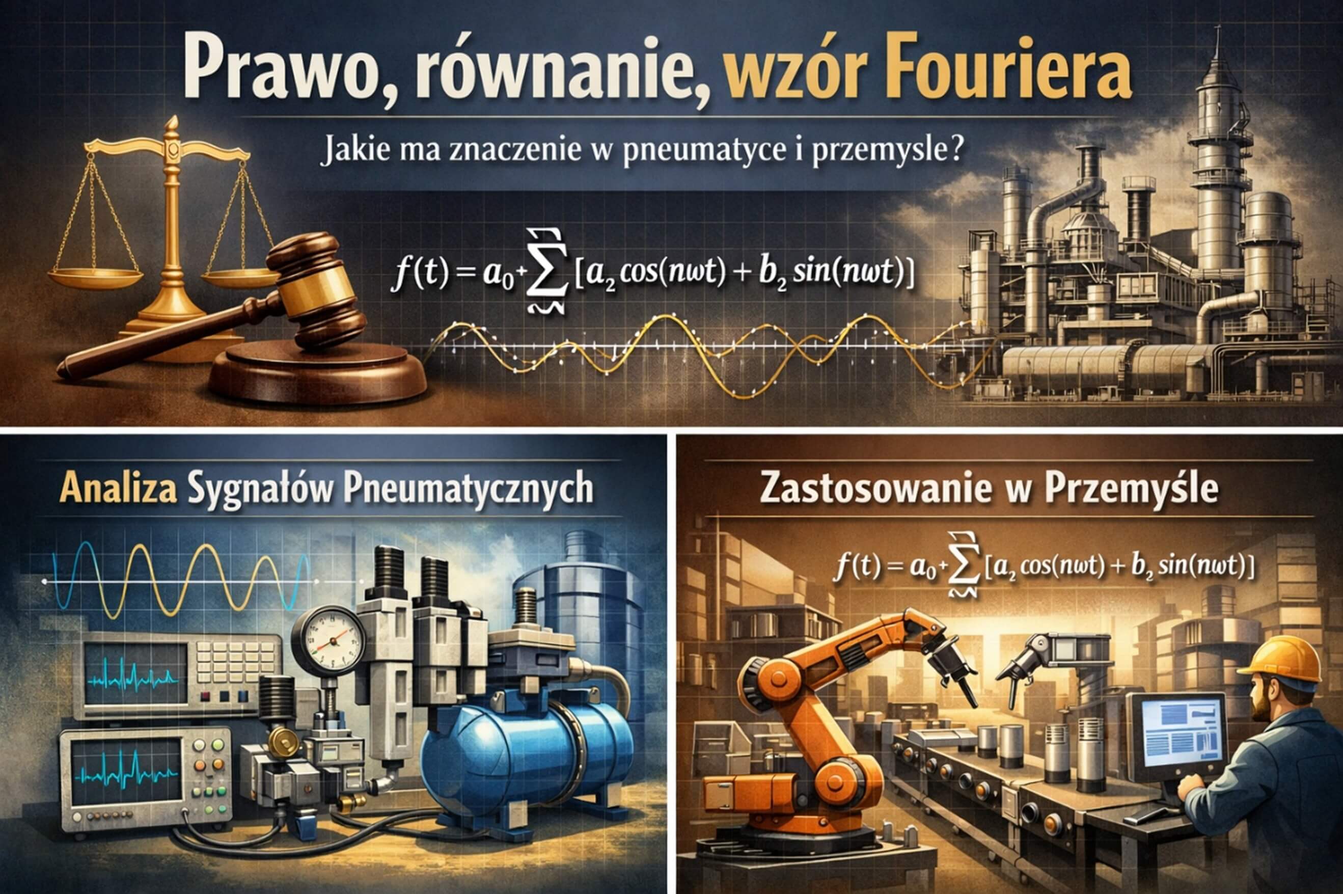 Zapis matematyczny równania Fouriera dla przewodzenia ciepła z objaśnieniem symboli lambda, A oraz dT/dx