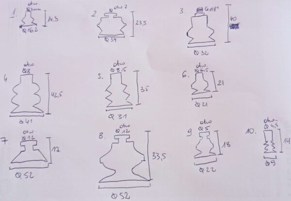 Zdjęcie odręcznego rysunku ssawek, który pomógł w doborze