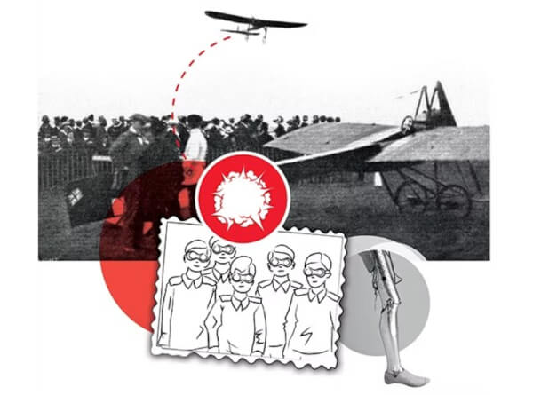 Historia Desoutter - od protez duraluminiowych i lotnictwa Archiwalne grafiki i zdjęcia przedstawiające samolot, protezę duraluminiową oraz braci Desoutter