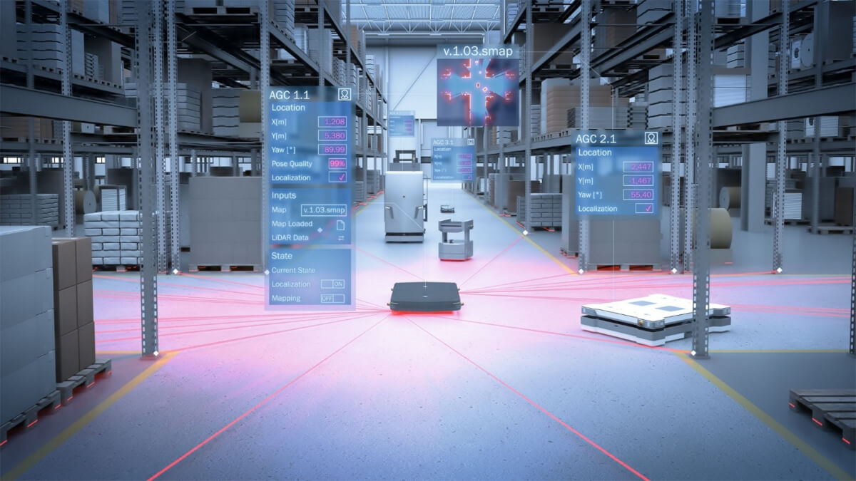 Skaner bezpieczeństwa serii nanoScan3 konfigurujący wirtualne strefy ochronne wokół gniazda produkcyjnego
