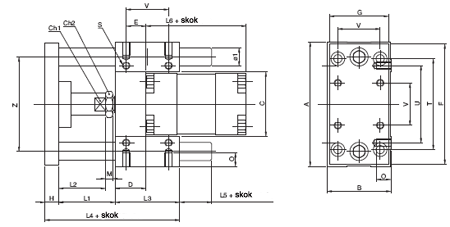 Wymiary prowadnikó GLC Prowadniki GLC do siłowników ISO 32-63