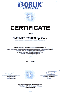 Certyfikat ORLIK Certyfikat ORLIK
