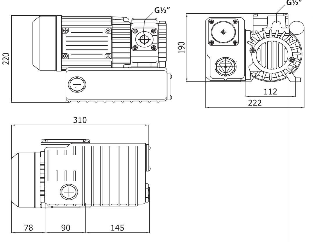 Wymiary - Pompa próżniowa jednostopniowa olejowa